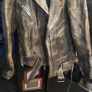 Vintage Distressed protech leather biker jacket